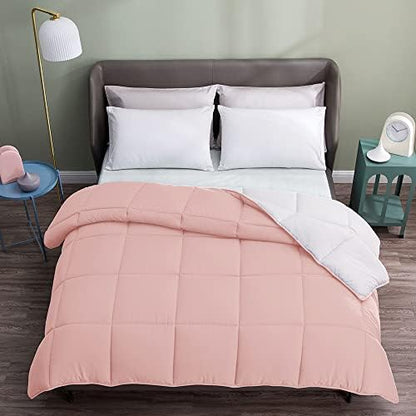  Eversible Down Alternative Quilted Comforter, Hypoallergenic & Lightweight For Spring, Duvet Insert With Corner Tabs, Full/Queen Size, Teal Blue/White