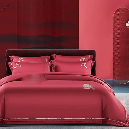  LEIGE Cotton Wedding Cotton Four-Piece Villa Wedding Skin-Friendly Soft Four-Piece Bedding (Color : E, Size : 220 * 240cm)