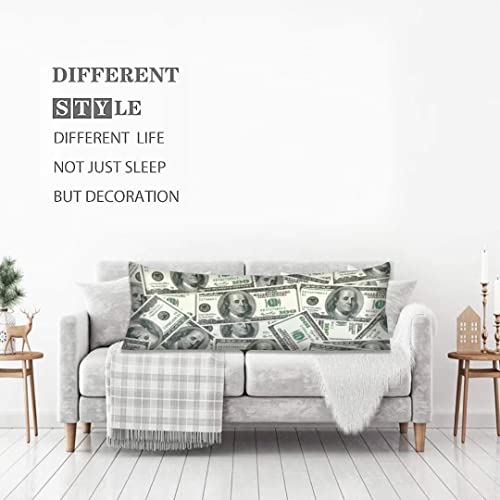  100 Dollar Bills Body Pillow Cover Funny USA Cash Current Money Us Dollars Long Pillow Case Protector With Zipper Rectangle Soft Large Pillow Cases Covers For Bedding,Couch,Sofa,Home Gifts 20"x54"