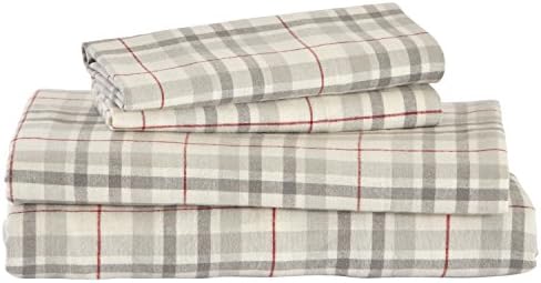  Amazon Brand – Stone & Beam Rustic Buffalo Check Flannel Bed Sheet Set, Queen, Red And Black
