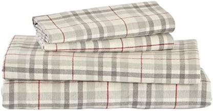  Amazon Brand – Stone & Beam Rustic Buffalo Check Flannel Bed Sheet Set, Queen, Red And Black