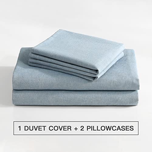  100% Washed Cotton Duvet Cover Set 3 Pieces-Bedding Set Ultra Soft Breathable Washed Cotton Linen Duvet Covers Set For All Seasons (King, Blue)