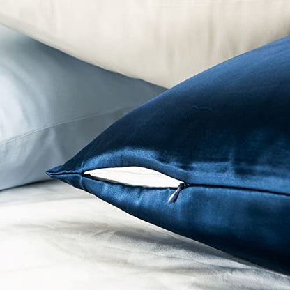  Rillza 100% Pure Mulberry Silk Pillowcase 2 Pack, Hidden Zipper(Navy Blue, King 20''x36'', 2 PC), Anti Acne Wrinkle, Soft Smooth, Premium Gift Box, Grade 6A Silk Pillow Case Set Of 2