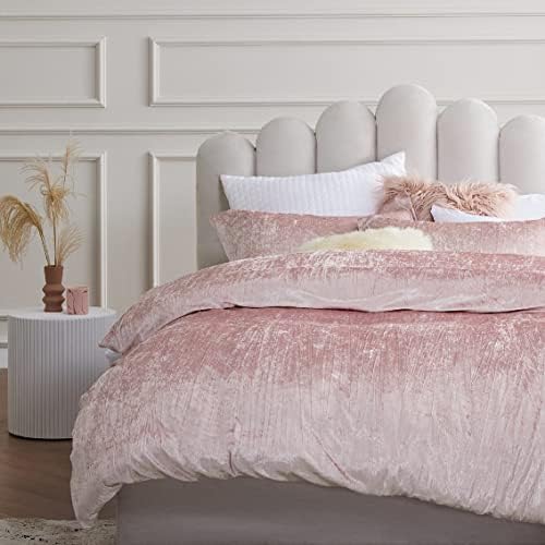  Bedsure Velvet Duvet Cover Set - Luxurious, Glossy Queen Duvet Cover Set, Pink Duvet Cover Queen With 2 Pillow Shams (Petal Pink, Queen, 90 X 90 Inches)