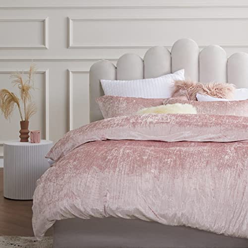  Bedsure Velvet Duvet Cover Set - Luxurious, Glossy Queen Duvet Cover Set, Pink Duvet Cover Queen With 2 Pillow Shams (Petal Pink, Queen, 90 X 90 Inches)