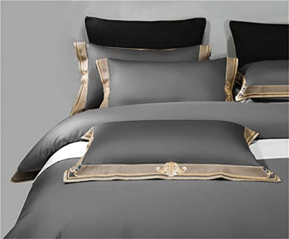  LEIGE Egyptian Cotton Red Green 4/6Pcs Super King Bedding Set Embroidery Duvet Cover 1 Bed Sheet 2Pillowcases (Color : Gray, Size : King Size 4Pcs)