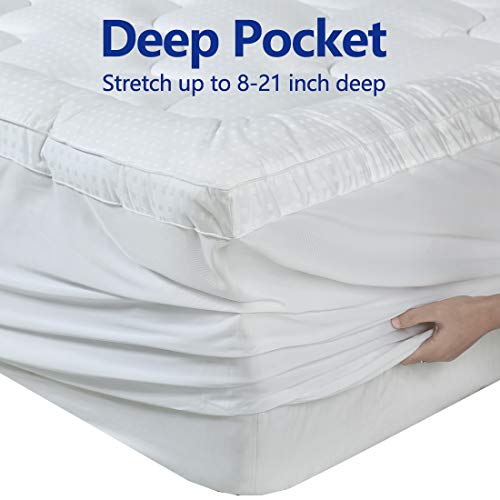  Queen Size Mattress Topper Pillow Top Mattress Cover Quilted Fitted Mattress Protector Cotton Top 8-21" Deep Pocket Extra Thick Mattress Pad (60x80 Inches, White)
