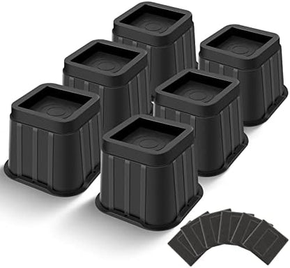  USION Bed Risers 4 Inch, Set Of 6 Bed Lifts Risers Up To 3300 Lbs,Square Risers Blocks For Sofa,Table,Couch,Chair Or Desk,Dorm Room(Black)