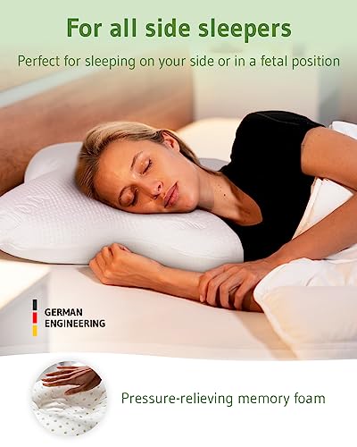  Side Sleeper Pillow ACAMAR Bamboo Aloe Vera – Wellness Bamboo Pillow For Self-care Beauty Sleep – Ergonomic Pillow With Skin Care Pillowcase - Butterfly Pillow Designed In Germany For Neck Pain Relief