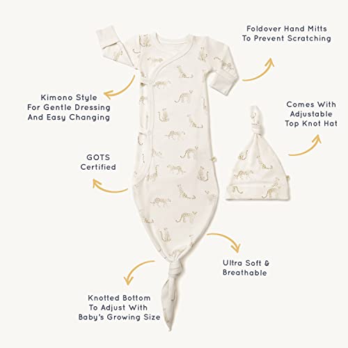  MakeMake Organics GOTS Organic Cotton Kimono Knotted Blanket Tie Wearable Blanket Sleep Sack Baby Swaddle Hat Set Layette Mitten Boys Girls (Wildcat, Newborn)