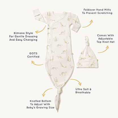  MakeMake Organics GOTS Organic Cotton Kimono Knotted Blanket Tie Wearable Blanket Sleep Sack Baby Swaddle Hat Set Layette Mitten Boys Girls (Wildcat, Newborn)