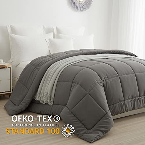  BedTreat Hotel Comforter Queen, Down Alternative Comforter With Corner Tabs - All Season Quilted Queen Size 240 GSM Grey Comforter, Machine Washable Microfiber Bedding