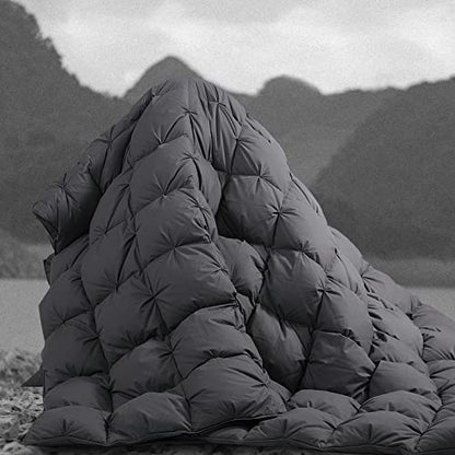  120x98 Palatial King Goose Feather And Down Comforter Duvet Insert Pinch Pleat Comforter-100% Cotton Cover-Fluffy And Soft For All Season Warmth-80 Oz
