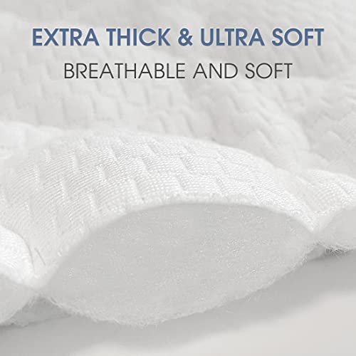  Queen Size Bamboo Mattress Protector, Breathable 3D Cooling Waterproof Mattress Pad Fits 18“ Deep Pocket Quilted Mattress Cover White