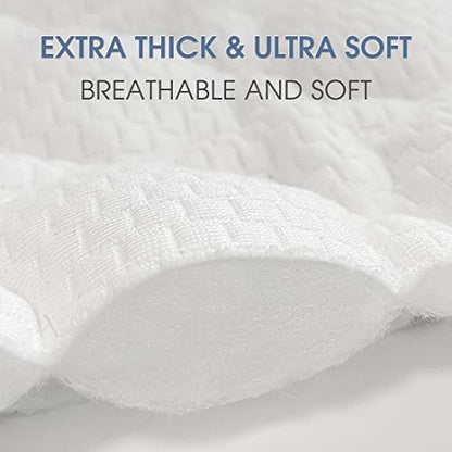  Queen Size Bamboo Mattress Protector, Breathable 3D Cooling Waterproof Mattress Pad Fits 18“ Deep Pocket Quilted Mattress Cover White
