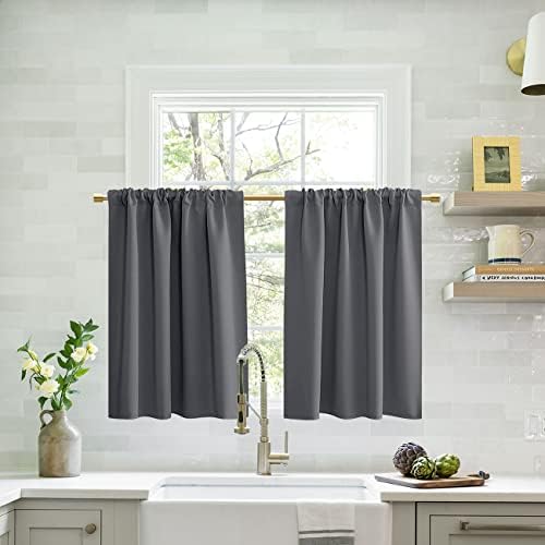  Navy Blue 36 Inch Length Cafe Curtains,2 Panels Blackout Window Treatment Tiers Thermal Rod Pocket Short Loft Bed Boys Bunk Bed Curtains,Dark Blue