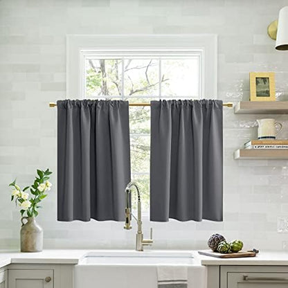  Navy Blue 36 Inch Length Cafe Curtains,2 Panels Blackout Window Treatment Tiers Thermal Rod Pocket Short Loft Bed Boys Bunk Bed Curtains,Dark Blue