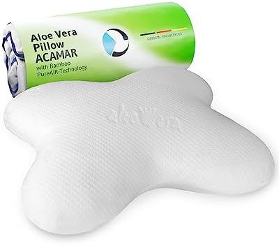  Side Sleeper Pillow ACAMAR Bamboo Aloe Vera – Wellness Bamboo Pillow For Self-care Beauty Sleep – Ergonomic Pillow With Skin Care Pillowcase - Butterfly Pillow Designed In Germany For Neck Pain Relief