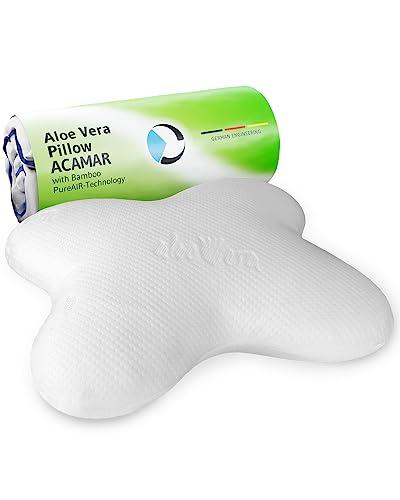  Side Sleeper Pillow ACAMAR Bamboo Aloe Vera – Wellness Bamboo Pillow For Self-care Beauty Sleep – Ergonomic Pillow With Skin Care Pillowcase - Butterfly Pillow Designed In Germany For Neck Pain Relief