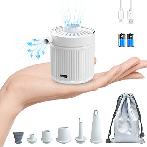  Mini Portable Air Pump For Inflatables, Electric Pump For Air Mattress Sleeping Pad, Rechargable USB Small Travel Air Pump With LED Lighting, Tiny Pump For Swimming Rings Bed Pool Toy (White)