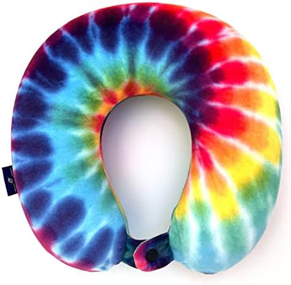 Just GO Travel Memory Foam Neck Pillow With Snap Strap, For Plane, Train Or Car Travel, Comfortable And Soft Cover, Removable Cover, Machine Washable (TIE DYE) (TIE DYE)