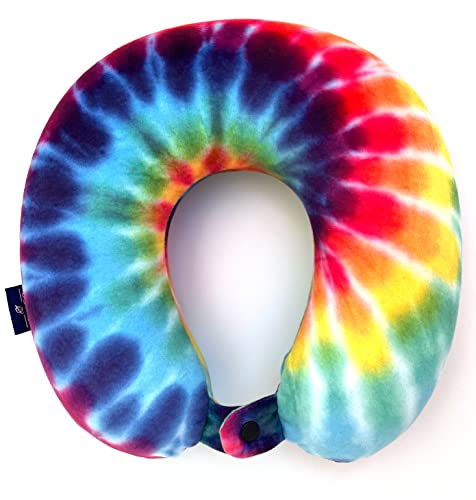  Just GO Travel Memory Foam Neck Pillow With Snap Strap, For Plane, Train Or Car Travel, Comfortable And Soft Cover, Removable Cover, Machine Washable (TIE DYE) (TIE DYE)