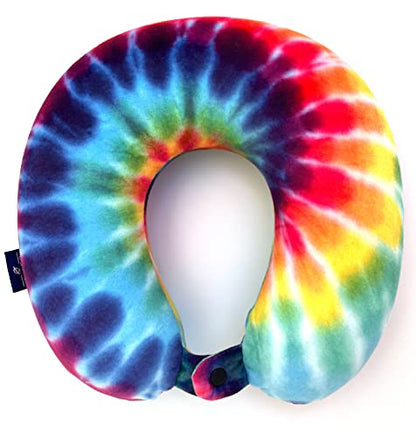  Just GO Travel Memory Foam Neck Pillow With Snap Strap, For Plane, Train Or Car Travel, Comfortable And Soft Cover, Removable Cover, Machine Washable (TIE DYE) (TIE DYE)