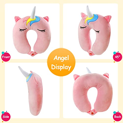  SpecialYou Kids Unicorn Travel Neck Pillow For Airplane, Car, Train Neck Support For Sleeping Resting, Soft Memory Foam Insert And Cute Pink Unicorn Animal Plush Pillow Cover Chirldren Gifts