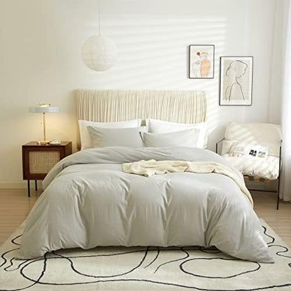 Queen Beige Duvet Cover Washed Microfiber Cream Beige Tan Khaki Quilt Cover Sets Queen Size 3 Pieces Tan Solid Color Bedding Sets (1 Queen Beige Duvet Cover And 2 Pillow Shams)
