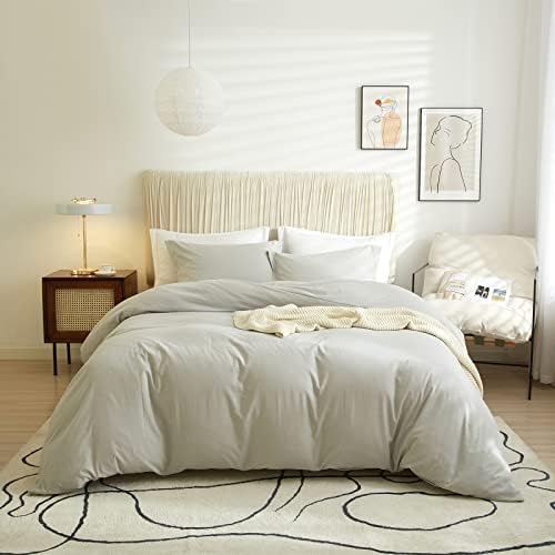  Queen Beige Duvet Cover Washed Microfiber Cream Beige Tan Khaki Quilt Cover Sets Queen Size 3 Pieces Tan Solid Color Bedding Sets (1 Queen Beige Duvet Cover And 2 Pillow Shams)