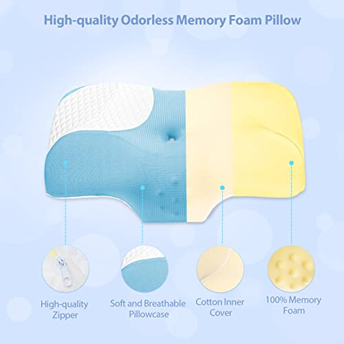  Ergonomic Contour Pillow, Cervical Memory Foam Pillows For Pain Relief Sleeping, Hollow Odorless Orthopedic Bed Pillow Support For Side Back Stomach Sleeper