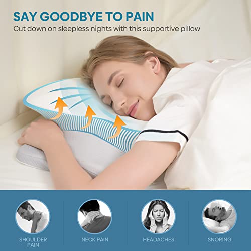  Cervical Pillow For Neck & Shoulder Pain Relief Sleeping - Ergonomic Contour Pillows - Memory Foam Pillow For Side, Back & Stomach Sleepers - Queen Size