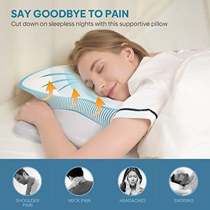 Cervical Pillow For Neck & Shoulder Pain Relief Sleeping - Ergonomic Contour Pillows - Memory Foam Pillow For Side, Back & Stomach Sleepers - Queen Size