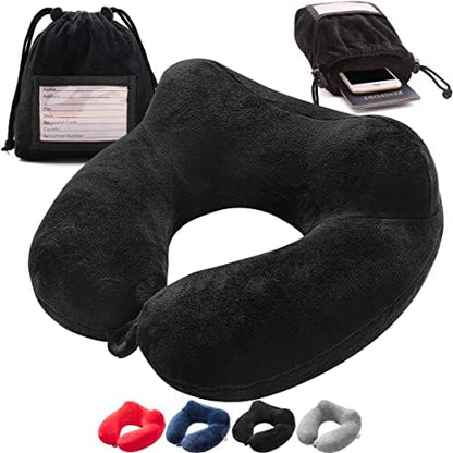  Inflatable Travel Neck Pillow: Extra-Soft, Cushion. For Airplanes, Trains, Cars, Portable Travel Accessory-With Carrying Pouch For Cell Phone And Passport Etc. (Blue)