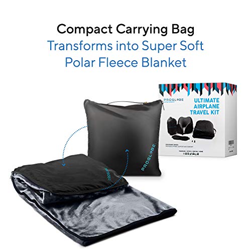  Travel Blanket Luxury Travel Set - Ergonomic Airplane Neck Pillow 100% Pure Memory Foam And Super Soft Fleece Blanket - Premium 3D Sleep Mask & Earplugs - Ultimate 4-in-1 Travel Kit Black