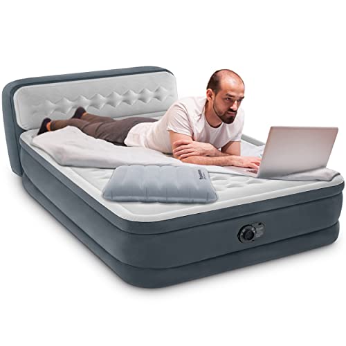 Intex Queen Air Mattress With Headboard And Built In Pump - 18" Easy Inflatable Mattress Air Bed, Dura-Beam Deluxe Ultra Plush Blow Up Mattress, Inflatable Pillow For Camping, Travel And Home Included