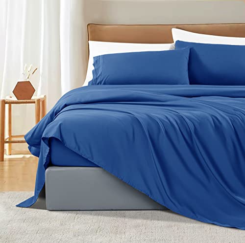  Shilucheng Full Size Bed Sheets Set Microfiber 1800 Thread Count Percale Super Soft And Comforterble 16 Inch Deep Pockets - 4 Piece (Full,Navy Blue)