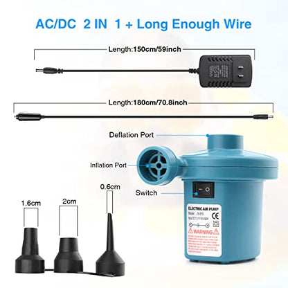  Electric Air Pump, Air Pump For Inflatables Air Mattress Couch Pool Floats，Inflatables Boat Raft Toys, AC/DC Pump