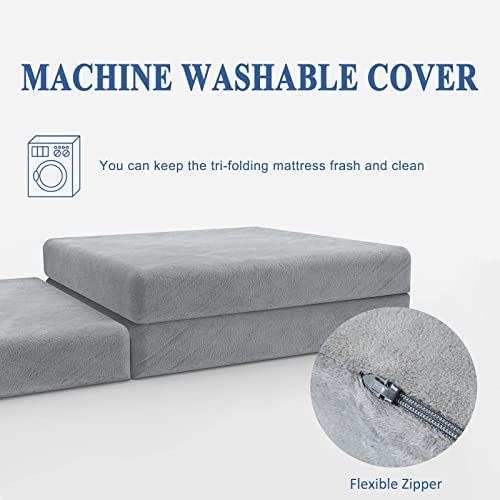  Folding Mattress, 4" Foldable Mattress With Storage Bag Tri Foam Topper Floor Cot Mattress, Guset Bed With Machine Washable Cover And Waterproof Lining, CertiPUR-US Certified 25 X 75 Inch