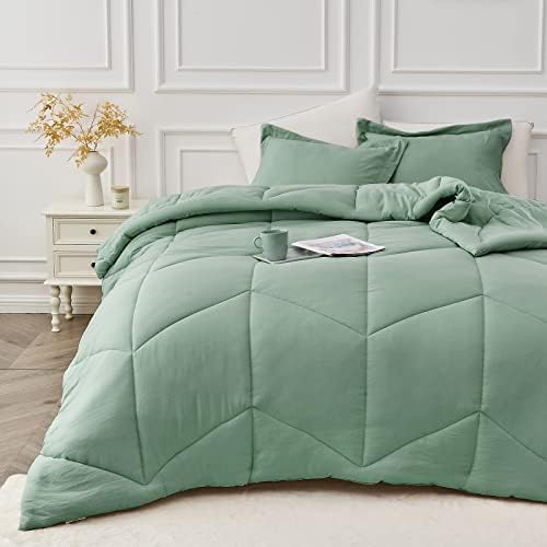  MILDLY Queen Comforter Set - White Bedding Comforter Sets 100% Washed Microfiber Super Soft 3 PCS, All Season Fluffy Lightweight Down Alternative Quilted Comforter 88x88 Inches, 2 Pillow Shams