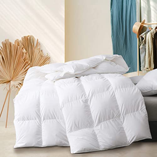  DOMDEC White Goose Down Duvet Insert Corner Tabs - Baffle Box Design Comforter - Twin Size Cozy Soft Down Proof Cover - 750 Fill Power 45 Oz Feather Down Fill - Fluffy Winter Warmth(68X90”, White)
