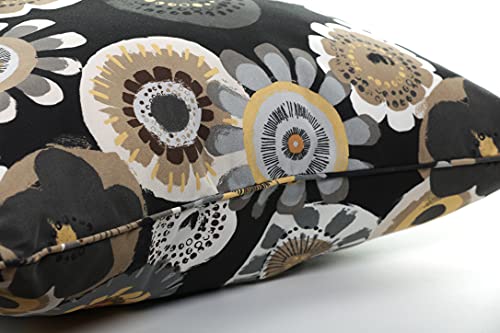  Pillow Perfect Floral Outdoor Throw Accent Pillow, Plush Fill, Weather, And Fade Resistant, Medium Square - 16.5" X 16.5", Black/Yellow Crosby, 2 Count