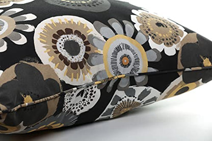  Pillow Perfect Floral Outdoor Throw Accent Pillow, Plush Fill, Weather, And Fade Resistant, Medium Square - 16.5" X 16.5", Black/Yellow Crosby, 2 Count