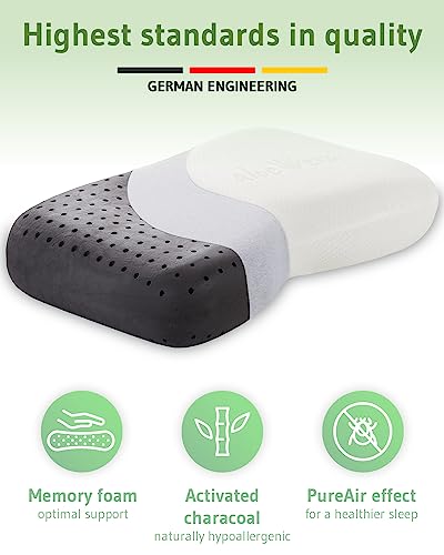  Bamboo Pillow NuMOON Aloe Vera | Memory Foam With Support For Pain Relief | Skin Care Pillowcase | Back And Side Sleepers Pillow | Cervical Pillow Against Shoulder & Neck Pain - Designed In Germany