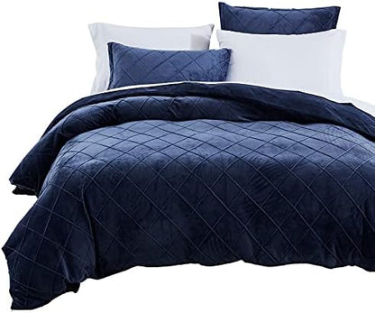  Pleated Velvet Duvet Cover Set King, 3PCS Flannel Comforter Cover Set For All Season, Ultra Soft Cozy Luxurious Velour Duvet Cover With Pillow Shams Bedding Collection, 106" X 92", Charcoal Grey