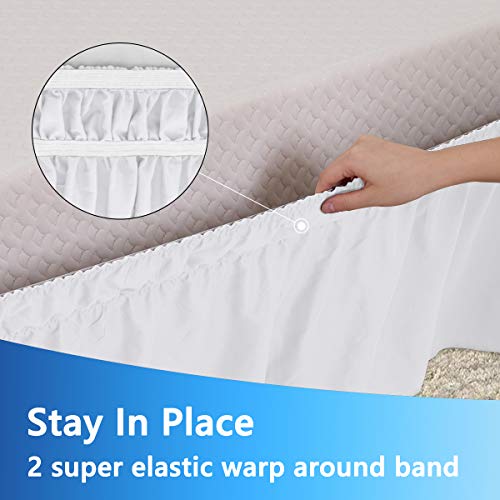  Bed Skirt King Size White Elastic Dust Ruffle Three Side Wrap Around Dust Ruffled White Skirts Easy Fit Wrinkle And Fade Resistant For King/Cal King Size Beds 15 Inch Drop