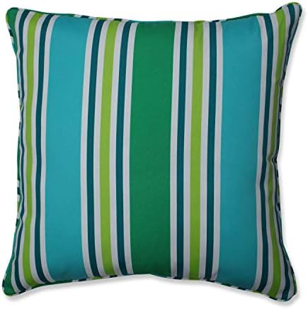  Pillow Perfect Stripe Outdoor Throw Accent Pillow, Plush Fill, Weather, And Fade Resistant, Large Square - 18.5" X 18.5", Blue/Green Topanga, 2 Count