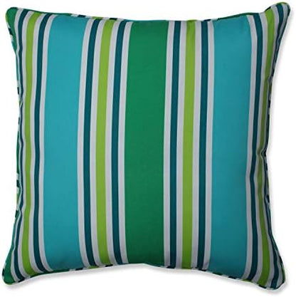  Pillow Perfect Stripe Outdoor Throw Accent Pillow, Plush Fill, Weather, And Fade Resistant, Large Square - 18.5" X 18.5", Blue/Green Topanga, 2 Count