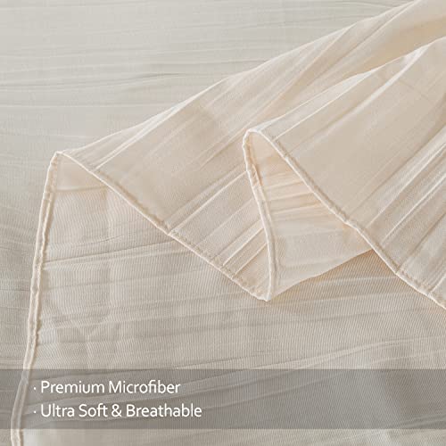  4 Pieces Ruffle Skirt Bedspread Queen With 30 Inches Drop Ruffled Style Coverlet Bedspread With 2 Shams And 1 Area Rug - Shrinkage And Fade Resistant Shabby Chic Bedding Quilt Set, Cream
