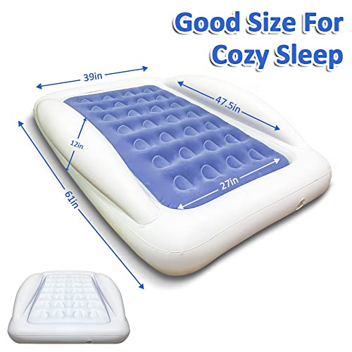  Inflatable Toddler Travel Bed - Portable Toddler Bed For Kids, Camping Air Mattress Blow Up Toddler Bed With Sides, Air Bed Idea For Sleeping Indoor Road Trip Camping Sleepovers(Blue)